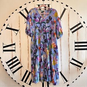 Purple Tropical Print Dress